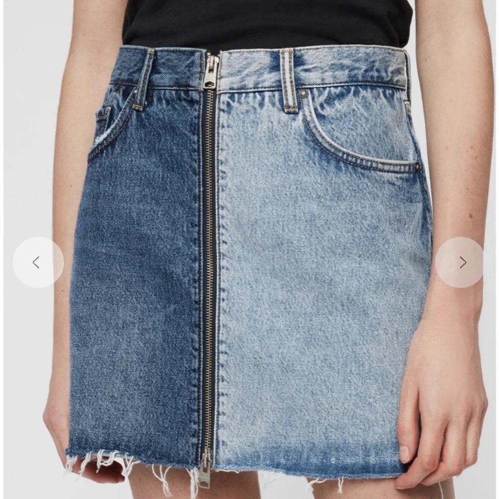 Denim Two-Tone Zip-Front Mini Skirt - Blue